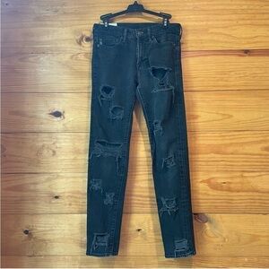 Abercrombie & Fitch Black Distressed Mid Rise Stretchy Skinny Jeans 28